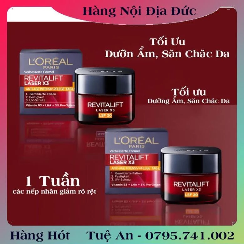 KEM DƯỠNG DA CHỐNG LÃO HÓA – GIÚP MỜ THÂM NÁM LOREAL REVITALIFT LASER X3, 50ML Nội địa Đức Đủ Bill [Hot] .