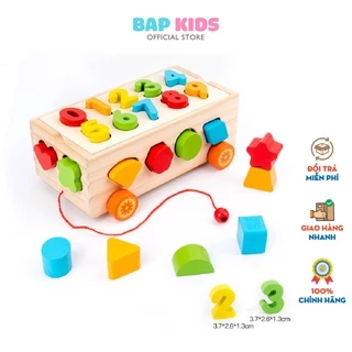 Đồ Chơi Gỗ Bapkids, Xe kéo thả hình khối và chữ số