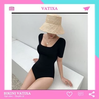 Bikini nữ đồ bơi đi biển liền thân tay ngắn khoét lưng dây ngang VATIXA BKN22