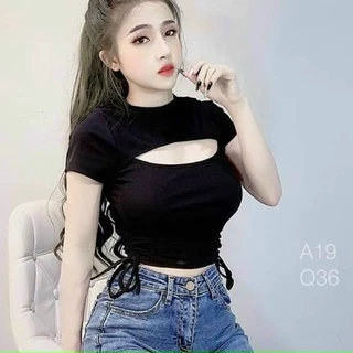 Áo croptop xẻ ngực sexy chất thun mềm mịn