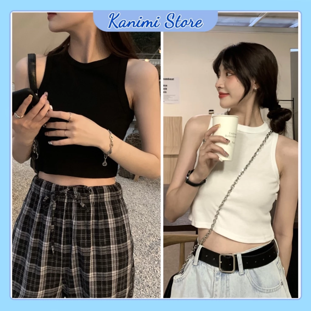 Áo Croptop Ba Lỗ Cổ Cao Kanimi - Áo Thun 3 Lỗ Cao Cổ Nữ Phong Cách Ulzzang