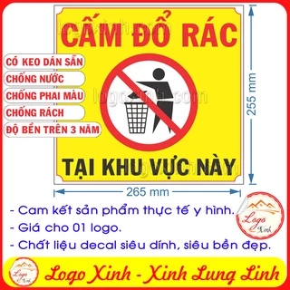 LOGO STICKER TEM DÁN CẤM ĐỔ RÁC BỪA BÃI TẠI KHU VỰC NÀY, GIỮ GÌN VỆ SINH CHUNG ĐỂ BẢO VỆ MÔI TRƯỜNG