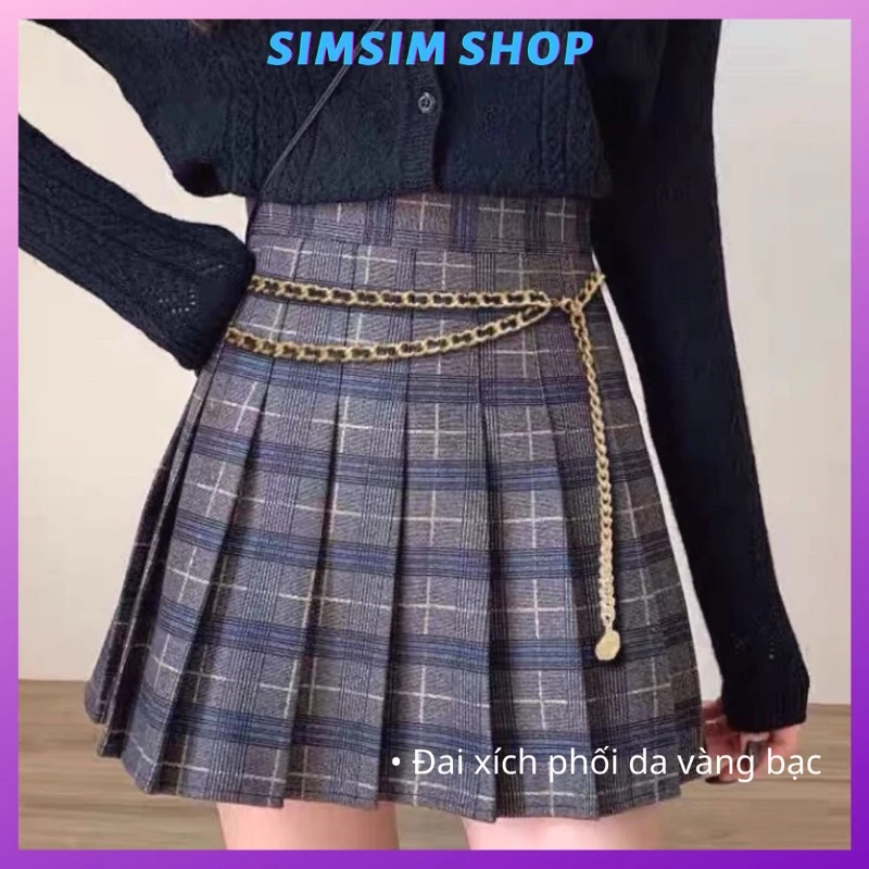 Dây xích nịt áo váy thả sợi ĐV022 phối Da vàng bạc Sim Sim Shop thắt lưng váy áo sợi xích vàng da đen 2 sợi