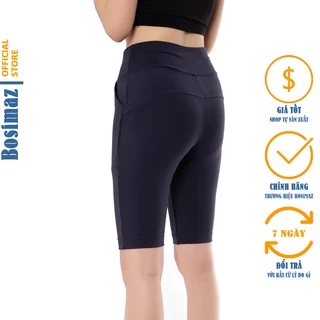 Quần Legging Nâng Mông Bosimaz MS372 ngắn túi trước màu xanh navy, thun co giãn 4 chiều, vải đẹp dày