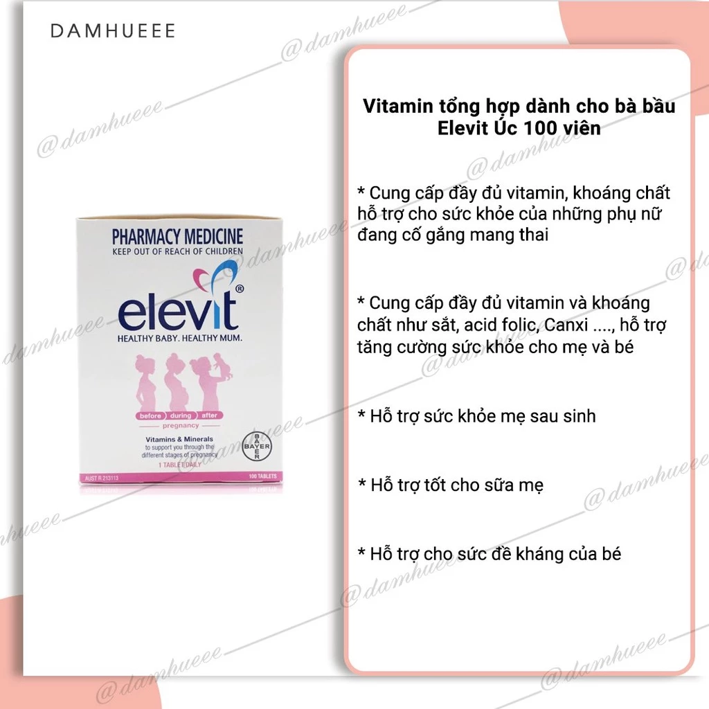 (Bill chemist) Vitamin tổng hợp dành cho bà bầu Elevit Úc 100 viên