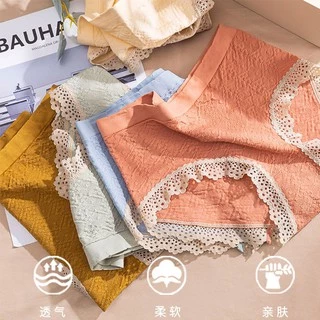 Quần Lót Cotton Lưng Vừa Phối Ren Kháng Khuẩn Xinh Xắn Cho Nữ