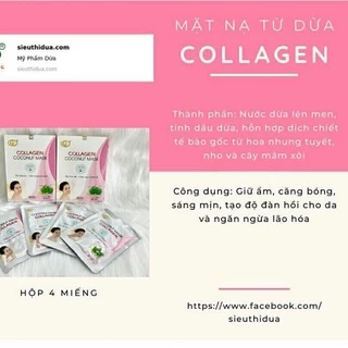 Mặt nạ sinh học từ nước dừa tinh chất collagen Cửu Long trẻ hoá da - hộp 4 miếng