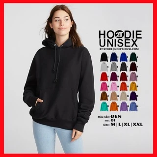 Áo hoodie unisex 2T Store H01 màu đen - Áo khoác nỉ chui đầu nón 2 lớp dày dặn đẹp chất lượng