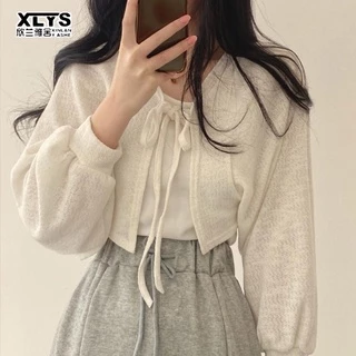 Áo khoác cardigan XINLANYASHE dệt kim tay phồng ngắn thiết kế cổ điển thời trang cho nữ