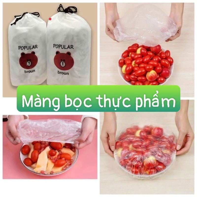 Màng bọc thực phẩm co giãn siêu dai có chun hình túi gấu set 100 chiếc PE