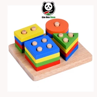 Đồ Chơi Gỗ Montessori 👶 FREESHIP 👶 Bộ Thả Hình Khối 4 Cọc Vuông