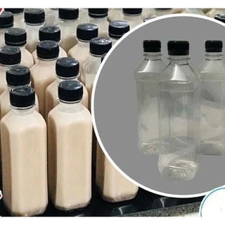 Bán Sỉ 10 Chai nhựa đựng trà sữa vuông 330ml nắp đen- chai đã kèm nắp ,chai đựng trà sữa các loại