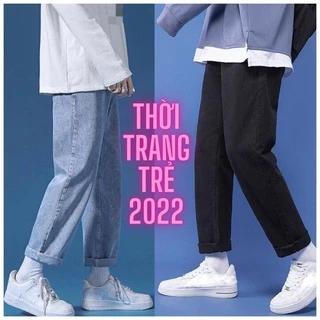 Quần Jean Nam Trơn Co Dãn Không Phai màu Hot Teen-Thoitrangtre2022-Quần bò nam quần baggy ống rộng dáng suông mới nhất