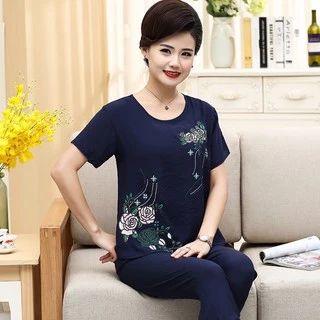 BỘ ĐŨI THÊU HOA CHO MẸ-ĐỒ BỘ TRUNG NIÊN-SIZE: S, M, L