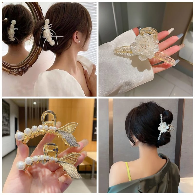 Kẹp tóc càng cua đính hoa đá - Kẹp tóc Hàn Quốc dễ thương xinh xắn sang trọng ZAZA accessories