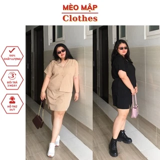 Set bộ nữ công sở Bigsize áo sơ mi cổ vest cộc tay kèm chân váy