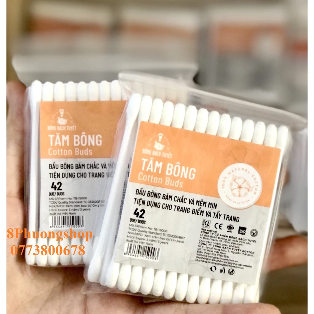 Tăm Bông Người Lớn COTTON BUDS gói 42 que chính hãng Bông Bạch Tuyết mẫu mới nhất ( 1 gói )