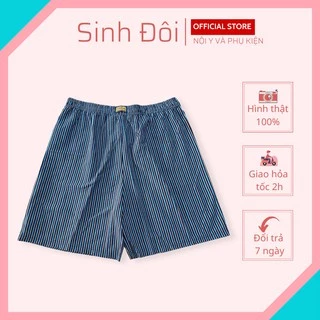 Quần short đùi nam cotton họa tiết sọc loại 1 lưng thun vải mát thấm hút mồ hôi mặc nhà mặc ngủ ngắn tới đầu gối bền đẹp