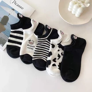 Set 5 Đôi Tất Vớ Cổ Ngắn Nữ Bò Sữa Cute Dễ Thương Phong Cách Nhật Bản T05 JOLY