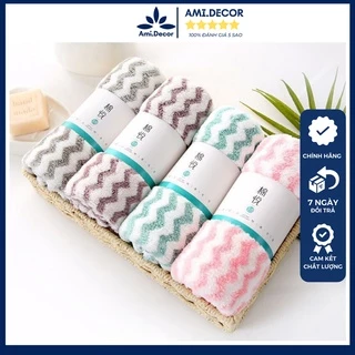 Khăn Mặt Lông Cừu Hàn Quốc 50x30cm Siêu Thấm Hút Loại Có Dòng Kẻ - Khăn Xuất Hàn - AMI.Decor