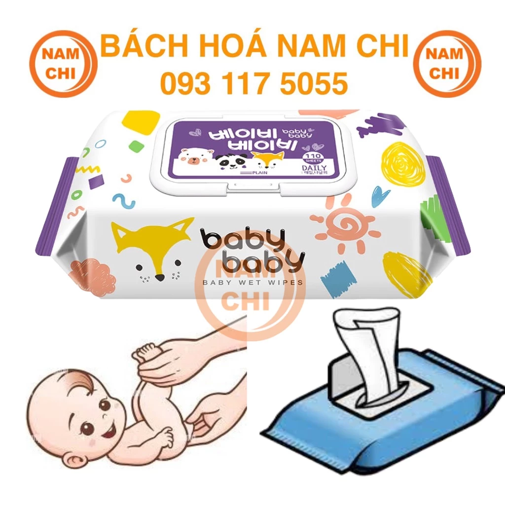 Khăn Giấy Ướt Hàn Quốc BaBy BaBy 110 tờ Màu Tím