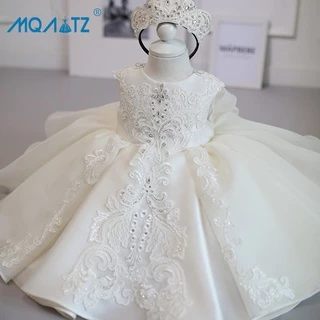 Đầm công chúa MQATZ L2012XZ sát nách phối ren màu trắng/ hồng cao cấp xinh xắn cho bé gái 0-4 tuổi