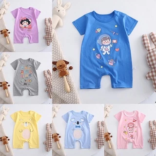 Bộ Áo Liền Quần Ngắn Tay Chất Liệu Cotton In Họa Tiết Thời Trang Cho Bé Trai Và Gái