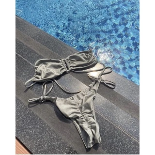 Bikini set Martini màu xanh olive, đồ bơi thiết kế nâng ngực, đồ bơi sexy