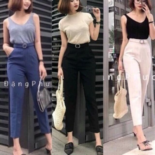 Quần baggy công sở vải tuyết mưa- đai vuông