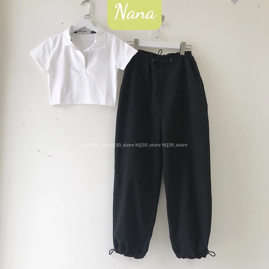 Quần jogger rút eo lưng cao dáng rộng ống boom unisex