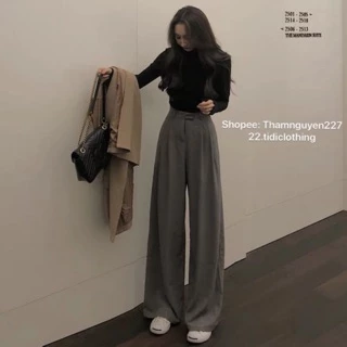 ( SẴN ) Quần ống rộng cạp cao ulzzang form dài culottes xếp ly neiyo trouser / Quần ống to hack dáng taobao