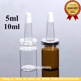 Lọ chiết thủy tinh chiết 5ml-10ml serum tinh chất mỹ phẩm kèm nút bóp