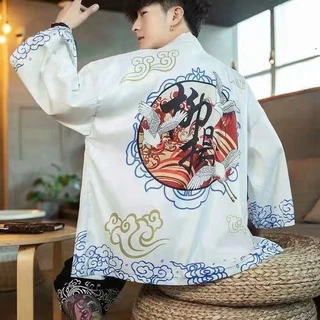 Áo Khoác Kimono Chống Nắng Dáng Rộng Họa Tiết Chim Hạc Phong Cách Retro Nhật Bản