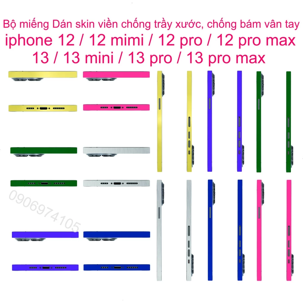 Bộ dán skin viền cho iphone 13 pro max / 13 pro / 13 / 13 mini / 12pro max / 12 pro / 12 / 12 mini chống bám vân tay