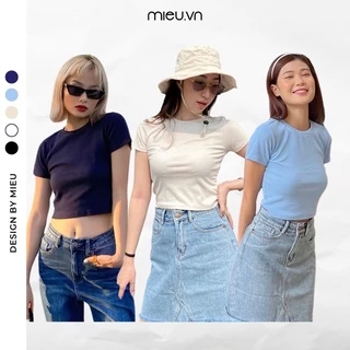 Áo croptop nữ trơn cổ tròn chất thun gân trẻ trung MIEU.VN  - JM15