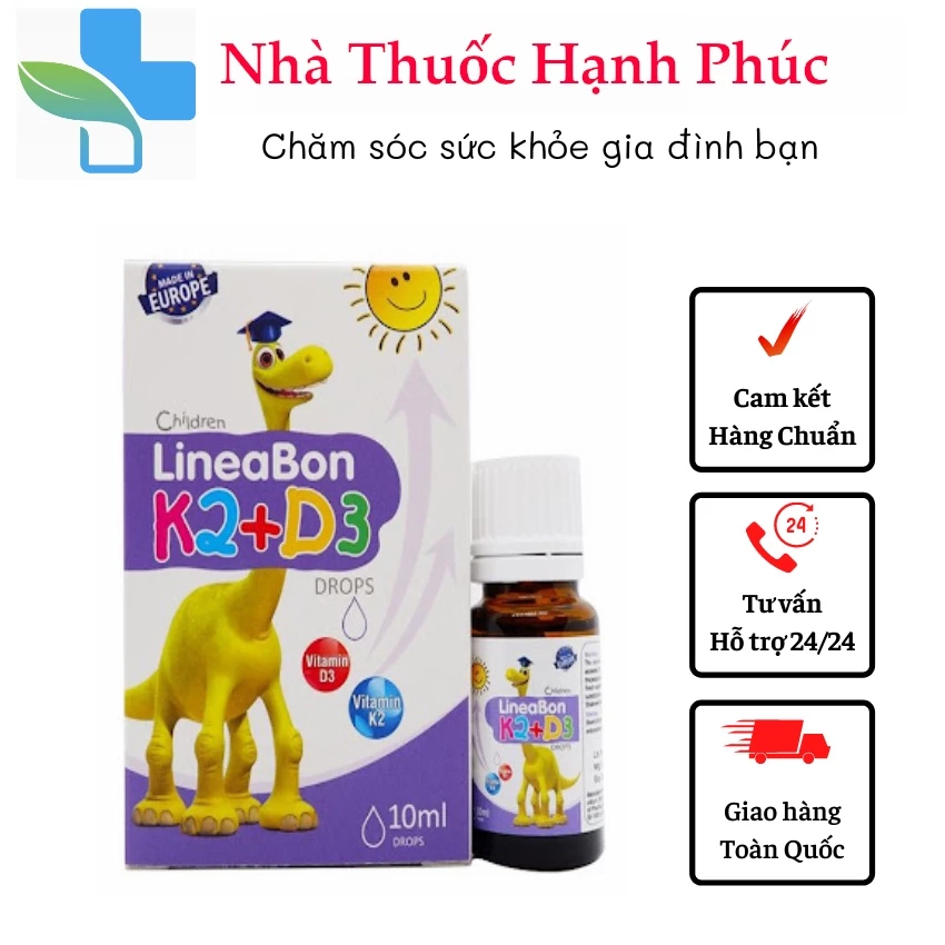 Vitamin D3 K2 MK7 Lineabon Drops cho bé tăng hấp thu Canxi, chắc khỏe xương, răng (Dùng được cho trẻ sơ sinh) Có Tem phụ