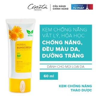 Kem chống nắng thảo dược Cenota Herbal Sunscreen SPF 50+ 60ml, chống nắng theo cả 2 cơ chế Vật lí + Hóa học