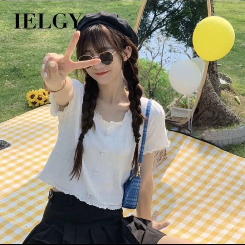 [Tặng Phụ Kiện] 🎁🎁 Áo Thun Gân Nữ Trắng Tay Ngắn Phong Cách Hàn Quốc Dễ Thương