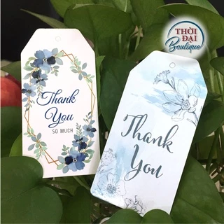 100 Tag / Thẻ Treo Giấy Thank You Hoa Xanh 3 mẫu- Tag vát góc - 1 mặt in