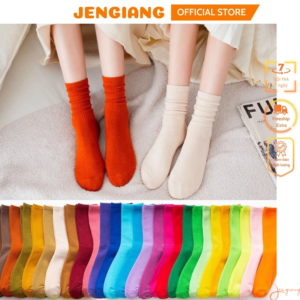 Tất cao cổ nữ Jengiang Vớ nữ cổ cao nhiều màu sắc cotton dày dặn hottrend phong cách ulzzang street wear Hàn Quốc T111