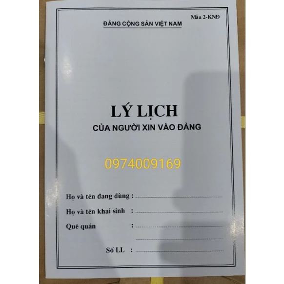 Lý lịch của người xin vào đảng Mẫu 2-KND (6 quyển)