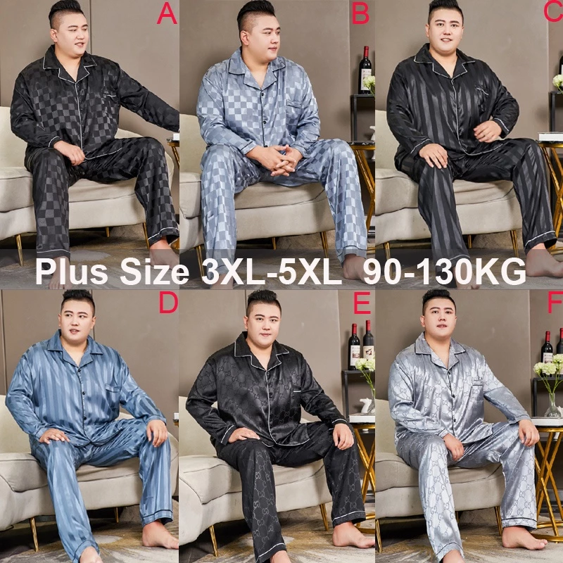 Bộ Đồ Ngủ Bằng Lụa Satin Tay Dài Plus Size 3XL-5XL Cho Nam [luyoo28]