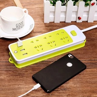 Ổ cắm điện XANH DÀI đa năng. (6 phích cắm, 3 USB)