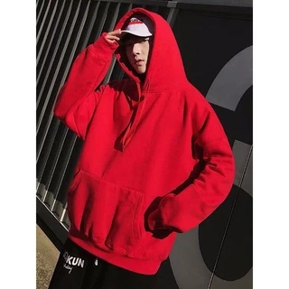 Áo Hoodie Nỉ Trơn Màu Đỏ Nam Nữ Unisex, Form Rộng Chất Nỉ Bông Cao Cấp (size 35-70kg).