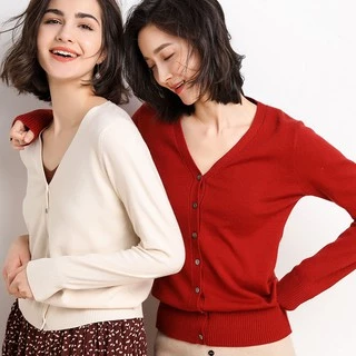 Áo Khoác Cardigan Dệt Kim Tay Dài Màu Sắc Thanh Lịch