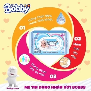 Gói 100 Tờ Khăn Ướt Bobby Care Không Mùi, An Toàn Cho Bé