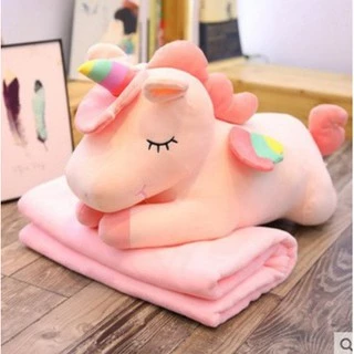 Gối Gấu bông ngựa Pony một sừng có kèm chăn 2in1 nhiều màu