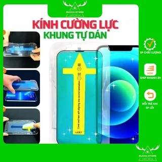 Kính cường lực iphone  khung dán tự động siêu dễ dán, viền mỏng, chống bám bụi khi dán