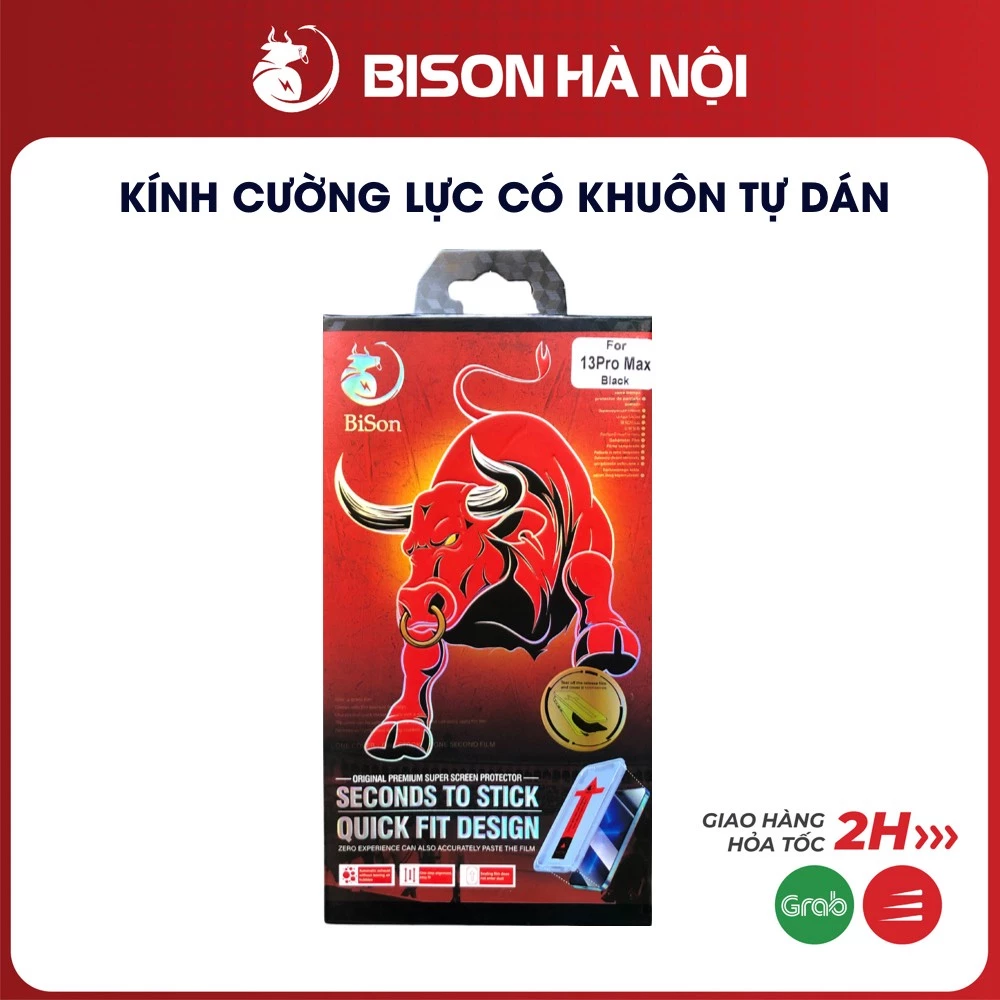 Kính cường lực có khung tự dán, chính hãng Bison, từ X/Xs đến 13Promax, siêu dễ dán, chống bụi