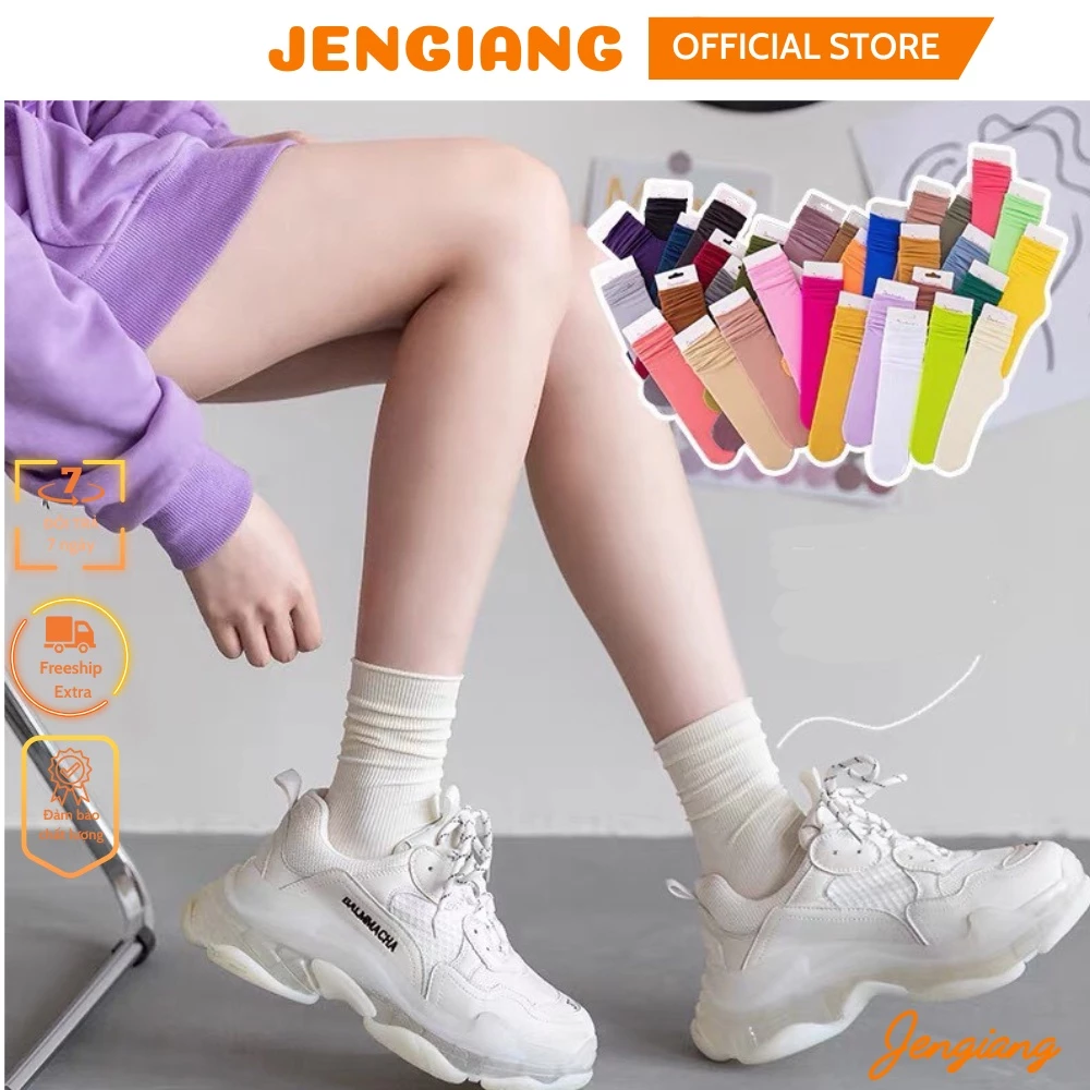 Tất vớ nữ nhún Jengiang thun gân cao cổ mỏng hè trẻ trung phong cách Vingate T056
